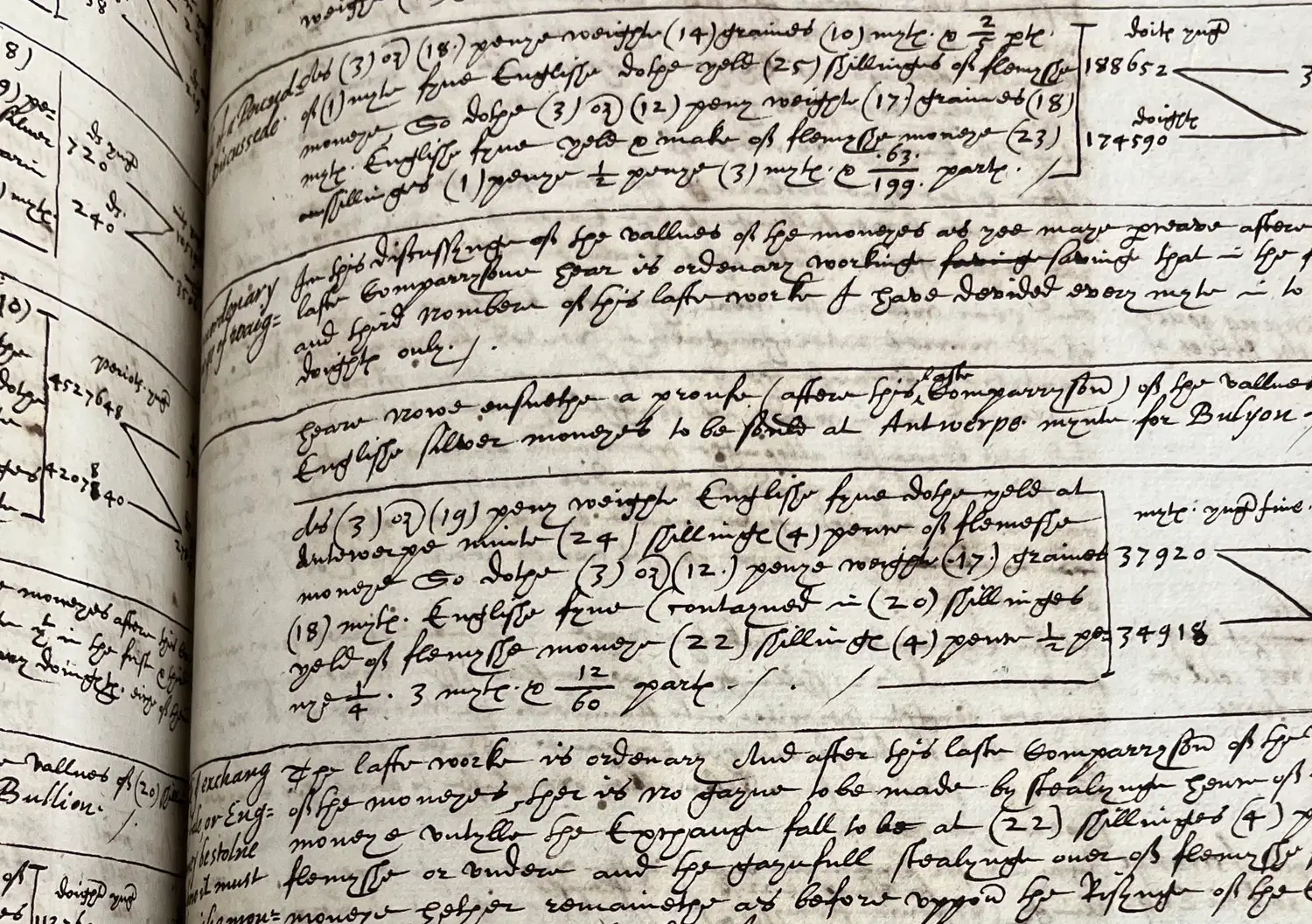 Harley MS 660 open at handwritten arbitrage calculations from 1564